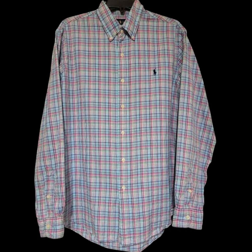 Ralph Lauren Men's Multicolored Plaid Long Sleeve Shirt, Large Colorful